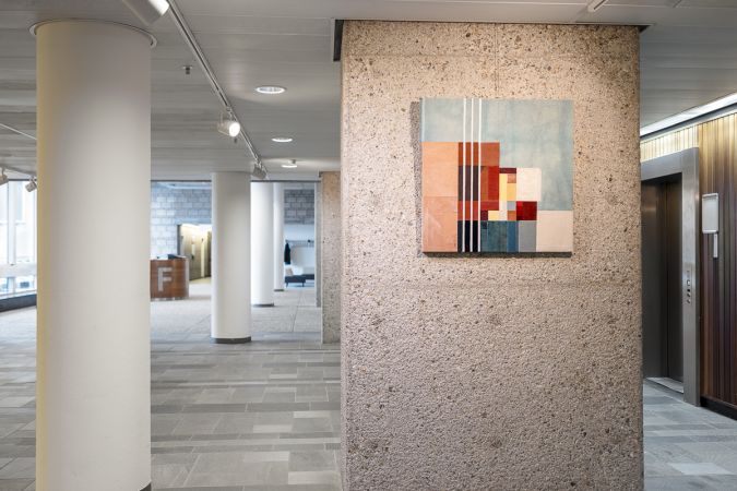 Acoustic textile wall panels in public space